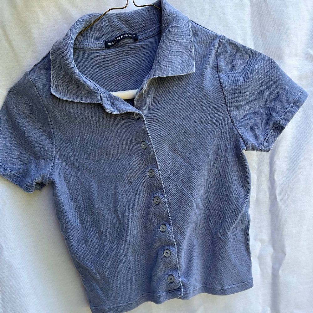 Brandy Melville Blue Polo Button Up Shirt
